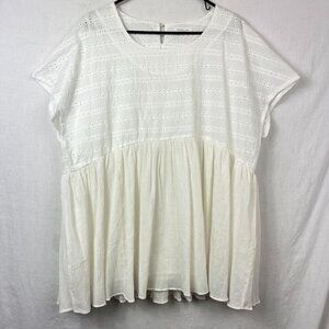 Chicsoul Babydoll Eyelet Top Womens 3X Plus Size Boho Cottage‎ Gauze Tiered
